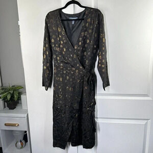 New ModCloth golden record party wrap Dress Size Small large Metallic Gold Black
